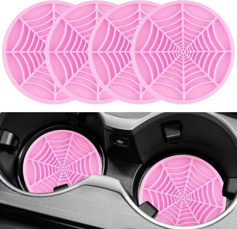 alpmosn 4PCS Car Cupholder Spider Web Fashion Non-Slip Silicone Car Coasters for Cup Holders, Car Accessories for Men (Pink) - Image 1